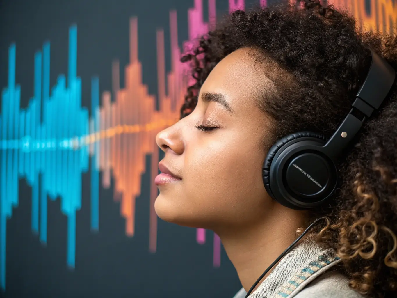 A person wearing headphones, deeply engrossed in listening to music on their mobile device, showcasing the personal and immersive nature of music consumption.